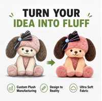 Peluche personnalisée chiot avec nœud rose, en coton PP et polyester, tissu super doux brodé, anti-stress, vente directe usine, OEM ODM