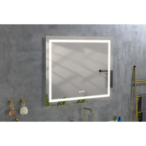 Miroir de salle de bain en verre LED réglable de 42 x 42 pouces avec cadre en aluminium, éclairage frontal et arrière, montage mural, bouton tactile intelligent, anti-buée - Product Image 6