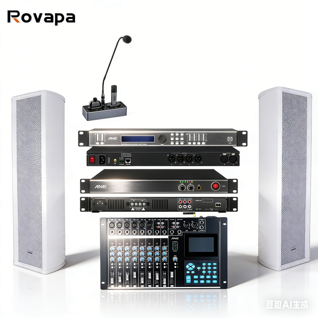 Professional 8-Channel PA System Audio Mixer Power Amplifier Column Speakers Gooseneck Mic-Eco-Friendly Hi-Res Audio for Sound