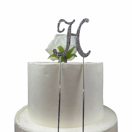 Custom Monogram Cake Topper - Rustic Wreath Design, Black Acrylic, Personalized Initial Letter (e.g., H)