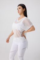 Vêtements de yoga pour femmes Hauts de yoga deux pièces en maille blanche respirante Pantalons de yoga blancs Kit de vêtements de gymnastique pour femmes
