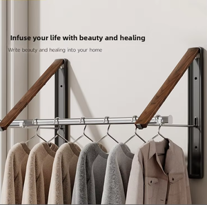 Tendedero de ropa moderno minimalista de aluminio para balcón, montado en pared sin perforaciones, plegable, para secar edredones - Product Image 5