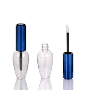 12Ml Sun-Pack Wadah Lipgloss Berkilau Tutup Biru Metalik dengan Tabung Botol Tiup