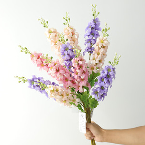 Bouquet de fleurs artificielles en jacintes et delphiniums, en plastique et soie, pour décoration de maison et de mariage, rose, violet, champagne, rouge - Product Image 1