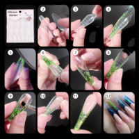 14 pièces/feuille Autocollants de manucure réutilisables en plastique à double embout, non toxiques, pour la création d'extensions d'ongles en gel, motif artistique français 2D