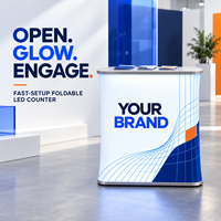 Comptoir pliable en tissu tendu avec éclairage LED, comptoir pop-up, comptoir promotionnel, table de salon professionnel pour exposition et événement