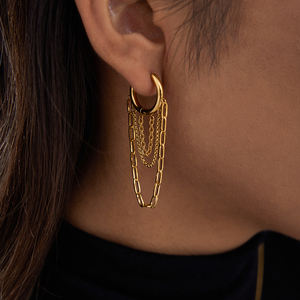 Pendientes de Borla de la Colección de Otoño J&D, Aretes de Borla de Acero Inoxidable Chapado en Oro de 18K, Pendientes de Moda con Borla de Cadena de 3 Capas - Product Image 3