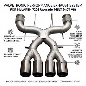 Sistema de Escape Vortex SS304 para McLaren 720S, Actualización 765LT 4.0T V8 2017-2024, Puntas Cuádruples Centrales, Kit de Rendimiento - Product Image 1