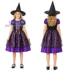 Disfraz de Bruja HP con Vestido Morado y Sombrero Puntiagudo para Niñas, Conjunto de Disfraz de Halloween para Niñas - Product Image 1