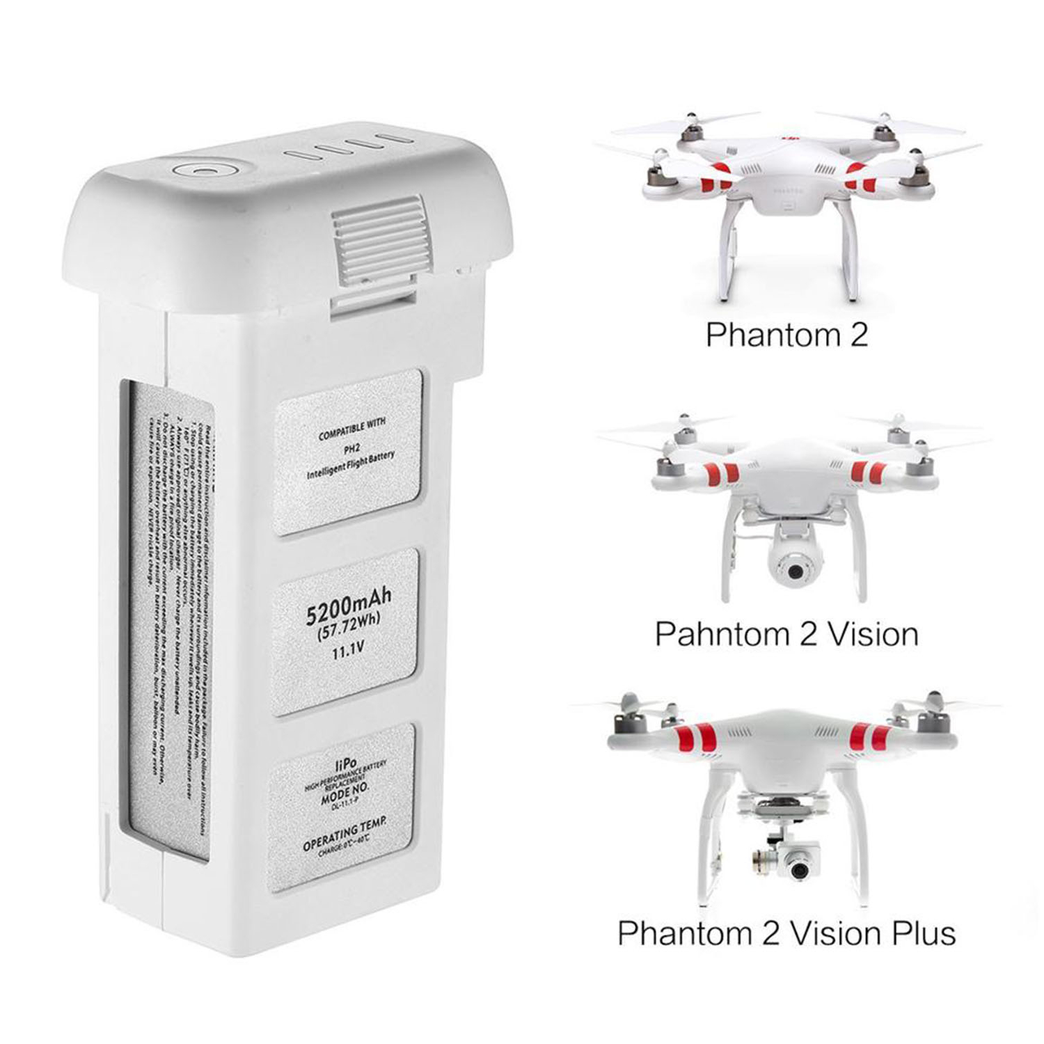 Lipo-Batería de repuesto de Vuelo Inteligente, 5200mAh, 11,1 V, Compatible con DJI 2, Phantom 2, Vision Phantom 2, Phantom 2, Vision Plus