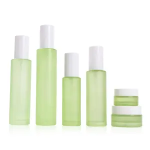 Botella de vidrio verde esmerilado para cosméticos, spray/bomba de 60ml 40ml20g30g50g, conjunto de embalaje, 60ml80ml100ml120ml