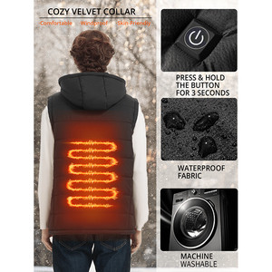 Veste sans manches à capuche chauffante pour <span class=keywords><strong>homme</strong></span>, <span class=keywords><strong>l</strong></span>égère, personnalisée, en gros, 4 zones de chauffe, contrô<span class=keywords><strong>le</strong></span> intelligent de la température à 3 niveaux, conception rechargeable - Product Image 4