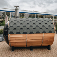 Modèle 2026 : Sauna extérieur panoramique de luxe en cèdre rouge, entièrement neuf, avec poêle à bois ; personnalisable avec poêle Harvia