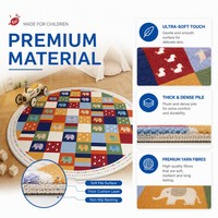 Tapis rond moderne et coloré à motif damier pour enfants, tapis circulaire mignon à motif d'éléphant, tapis de jeu antidérapant pour chambre d'enfant