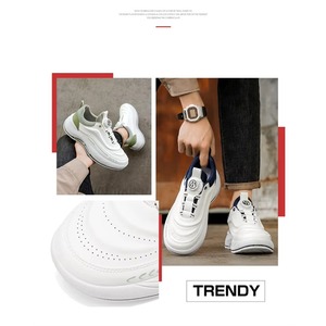 Zapatillas deportivas de malla con cordones para hombre, color blanco, modernas, versátiles, con suela gruesa, deportivas, informales, para correr, estilo papá. - Product Image 6