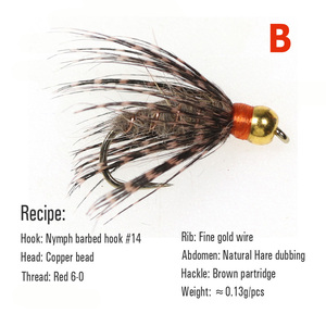 Kit de 24 pièces/boîte, tête de perle en tungstène/tête de perle en laiton/hameçon <span class=keywords><strong>jig</strong></span>, mouche à oreilles de lièvre souple pour la pêche à la truite, au bar, à la perche, leurres de pêche 14 # - Product Image 3