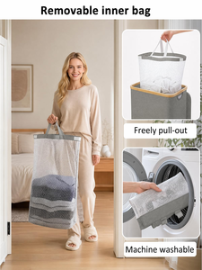 Cesto para Ropa Sucia con Anillo de Bambú, Modelo Más Vendido, Cesto para Ropa Sucia de Bambú de Gran Capacidad - Product Image 4