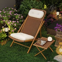 Ensemble de salon de jardin en rotin pliant de style chinois, avec chaise inclinable et table basse, pour balcon, série Cloud Family, chaise de loisirs d'extérieur