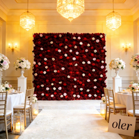 Bruiloft Romantische Vierkante Bloemige Wanddecoratie Paneel 3D 5D Rol Eco-vriendelijke Roze Kunstzijde Rozen Lichteffecten Decoratie