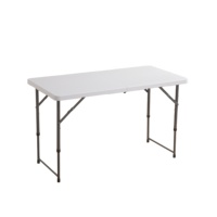 Table de pique-nique moderne en plastique blanc avec structure en fer, pliable et réglable en hauteur, pour la maison, le bureau, l'appartement ou l'hôtel