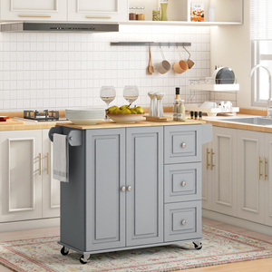 Îlot de cuisine <span class=keywords><strong>sur</strong></span> roulettes, chariot de cuisine avec plateau rabattable, tiroirs, gris - Product Image 3