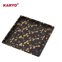 KARYO 1213 Emballage jetable, motif feuille d'or, boîte carrée à emporter, plateau à sushi en plastique avec couvercle anti-buée