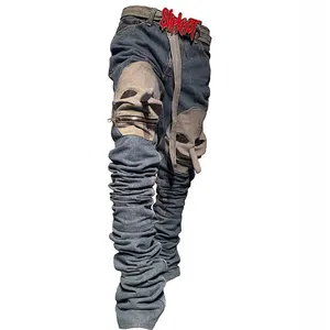 Модные Винтажные тяжелые мужские джинсы с эффектом потертости DiZNEW, Стрейчевые облегающие штаны с эффектом потертости под заказ