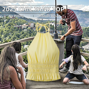 PB&ZA 2025 Camisetas sin mangas vintage de verano para mujer, nueva moda, elegantes camisolas con decoración de lazo, sin espalda y con cuello halter, estilo casual - Product Image 2