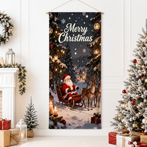 Housse de porte de Noël en gros avec imprimé Père Noël, scène de rennes et de <span class=keywords><strong>neige</strong></span>, <span class=keywords><strong>tapisserie</strong></span> de fond de Noël pour la décoration de la maison et des fêtes du Nouvel An - Product Image 1