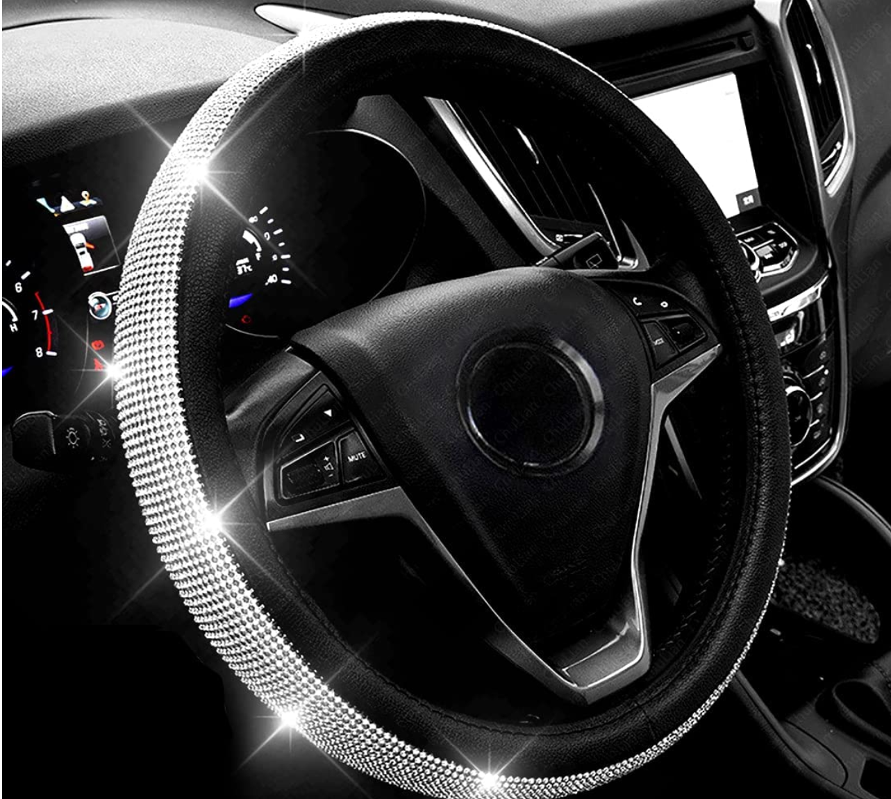 Новинка, роскошные кожаные чехлы для рулевого колеса со стразами, набор из универсальных протекторов для колес автомобиля со стразами для женщин