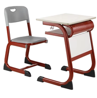 Ensemble de bureau et chaise d'école réglables avec crochet, table d'étude rouge et blanche avec panier de rangement, mobilier moderne pour salle de classe