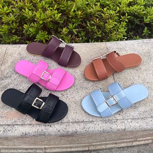 2026 Summer New Casual Flat Bottom Large Fashion <b>Slippers</b> for Women Metal Buckle Decorative Beach Sandals Wholesale - Product Image 5