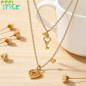 สร้อยคอจี้รูปหัวใจประดับเพชรซิคอน สแตนเลสสตีลเคลือบทองหนาแบบ PVD ไม่ลอกลาย ดีไซน์ตามสั่ง - Product Image 3