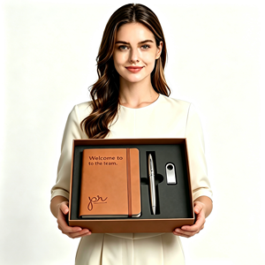Coffret cadeau de bienvenue personnalisé 3 en 1 avec bloc-notes, stylo et clé USB, article promotionnel de bureau moderne pour les nouveaux employés - Product Image 3