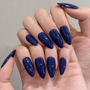 OEM ODM Vente en gros Faux <span class=keywords><strong>ongles</strong></span> à presser faits main, <span class=keywords><strong>bleu</strong></span> <span class=keywords><strong>marine</strong></span> uni, forme amande, <span class=keywords><strong>ongles</strong></span> carrés pour les orteils, brillants, réutilisables - Product Image 5