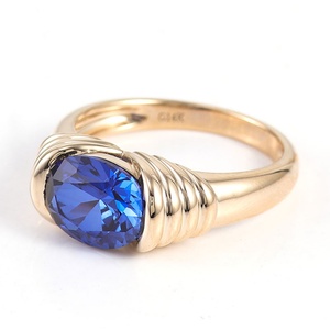 Bague en saphir, or massif 10K, 14K, 18K, taille ovale, pierres de laboratoire, bague hug, sertie en bezel, bague pour femme pour mariage, anniversaire - Product Image 5
