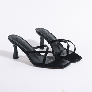 Moda de verano para mujer, tacones altos con punta cuadrada, Sexy Stiletto, Color sólido para la noche, Brisa, viaje, sandalias transfronterizas para exteriores - Product Image 2