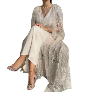 Sharon cho biết ss310 sang trọng Dubai Moroccan kaftan màu be trắng Arabic Evening Dresses 2023