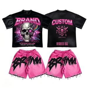 Ensembles courts T-shirt et short, survêtement personnalisé, streetwear, gym, fitness, pour hommes, effet délavé soleil, délavé à l'acide, été - Product Image 1