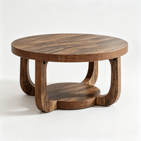 Table basse ronde moderne en bois avec étagère ouverte à 2 niveaux, petite taille, pour salon, salle à manger, chambre et bureau