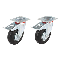 Roulettes pivotantes et fixes avec frein, en caoutchouc noir zingué, capacité de charge 75 kg, 100 mm, résistantes à l'huile, pour chariot à ordures