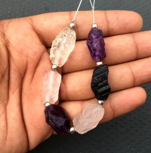 Amazing 6 Piece Natural Amethyst <b>Rose</b> Quartz <b>Clear</b> Quartz & Black Tourmaline Top Drill Gemstone Rough - Product Image 2