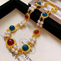 Collier vintage géométrique en perles artificielles à double rang, chaîne de clavicule, style court, mode personnalisée