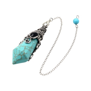 Horloge à pendule en pierre synthétique turquoise à motif rétro en cuivre argenté, utilisée pour la divination, l'hypnose, la sorcellerie, outil de divination - Product Image 4