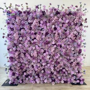 Tapis de fleurs artificielles S02594, mur de fleurs en soie turquoise et rose, toile de fond murale de fleurs roses et violettes pour la vente en gros - Product Image 1