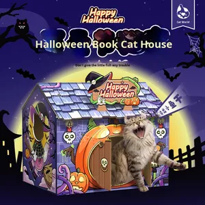 Nido de Casa de gato plegable con temática de <span class=keywords><strong>Halloween</strong></span> y Navidad, rascador de papel creativo cultural ecológico, árboles para gatos y cama para mascotas - Product Image 2