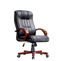 Chaise de bureau de direction en cuir confortable de luxe jambes en bois hauteur réglable patron pivotant rotatif chaise d'ordinateur chinois