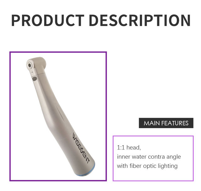 Hot Sale Wisedent Stainless Steel OneToOne Fiber Optic Contra Angle Handpiece, Internal Water Spray