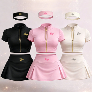 <span class=keywords><strong>Ensemble</strong></span> de vêtements de <span class=keywords><strong>sport</strong></span> pour femmes personnalisé, 3 pièces, jupe courte, veste de yoga avec fermeture éclair dorée, jupe de tennis, <span class=keywords><strong>ensemble</strong></span> de fitness, vêtements de <span class=keywords><strong>sport</strong></span> - Product Image 3