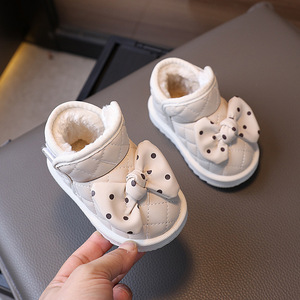 Bottes d'hiver courtes pour enfants, épaisses et douces, bottes de neige pour tout-petits, chaussures en cuir PU pour filles, chaussures plates pour bébés - Product Image 2